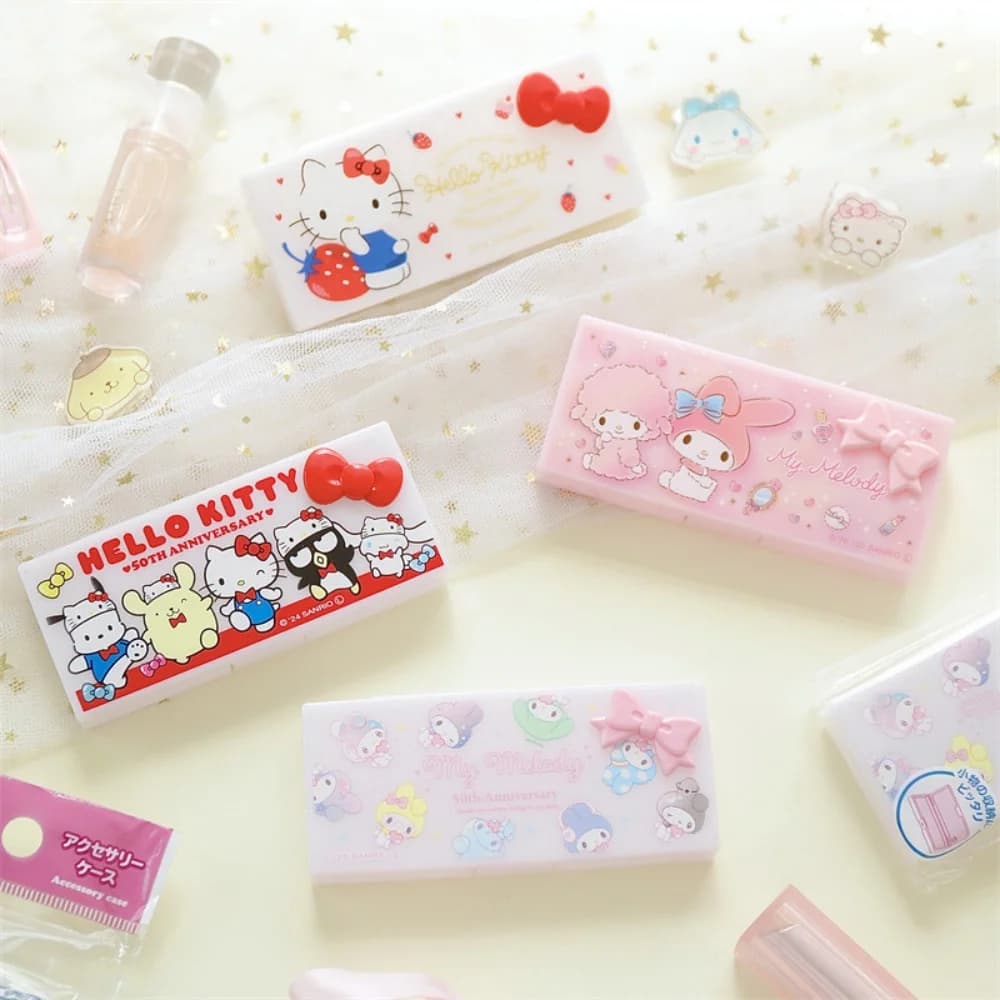 Genuine Sanrio Hello Kitty Melody Mini Storage Box Kawaii Kt Cat Desktop Hairpin Band-Aid Dental Floss Organzier Boxes Girl Gift