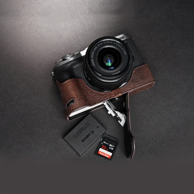 Custodia per fotocamera in vera pelle per Canon EOS M6 mark ii M6 mark2 con apertura porta batteria