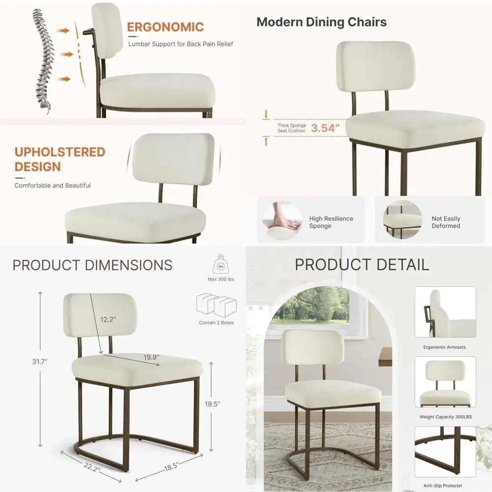Set di 4 Sedie da Pranzo Imbottite con Schienale Ergonomico, Cuscino in Tessuto, Gambe in Metallo Curve per Cucina, Soggiorno, Caffetteria, Sala da Pranzo