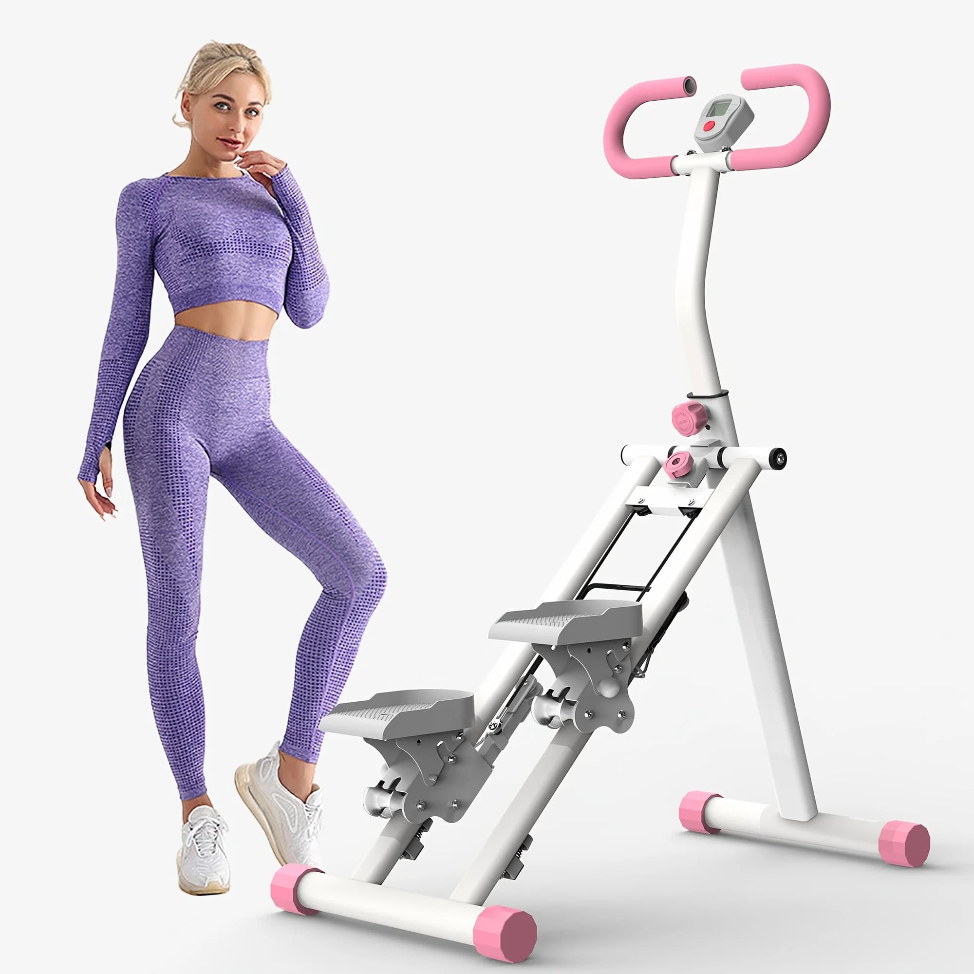 Stepper da palestra per casa, attrezzo per arrampicata verticale aggiornato per il fitness di tutto il corpo, cardio climber pieghevole salvaspazio con intervallo di salita maggiorato, manubri e pedali, senza batteria