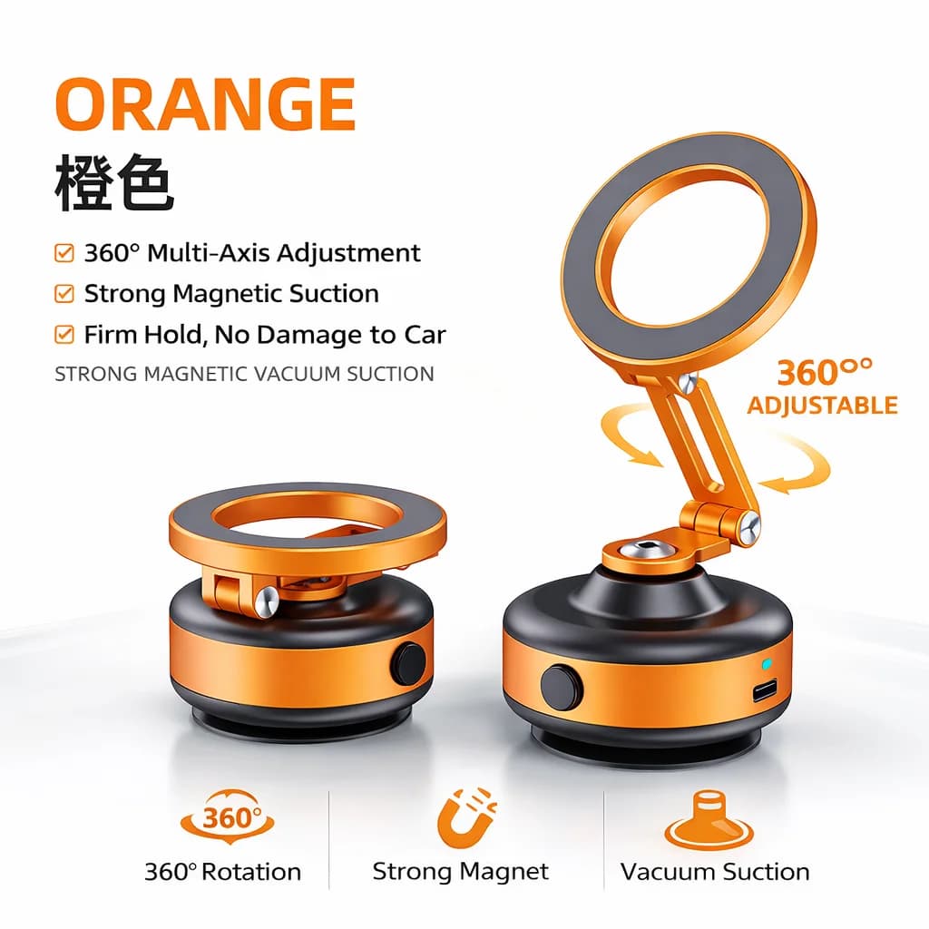 Supporto Magnetico per Telefono da Auto in Lega di Alluminio, Rotazione a 360° ° Supporto Regolabile a Forte Suzione per iPhone Samsung, per Cruscotto e Parabrezza