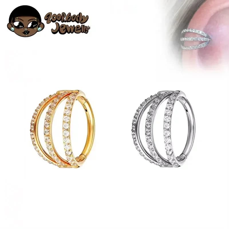 G23 Titanio Segmento incernierato Anello al naso Tre strati CZ Setto Clicker Daith Orecchini Cartilagine dell'orecchio Trago Helix Piercing Gioielli