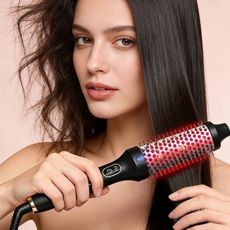 Double Voltage Ion Thermal Brush for Straightening and Straightening, 6 Temperature Settings and LED Digital Display, Hot Air Styler