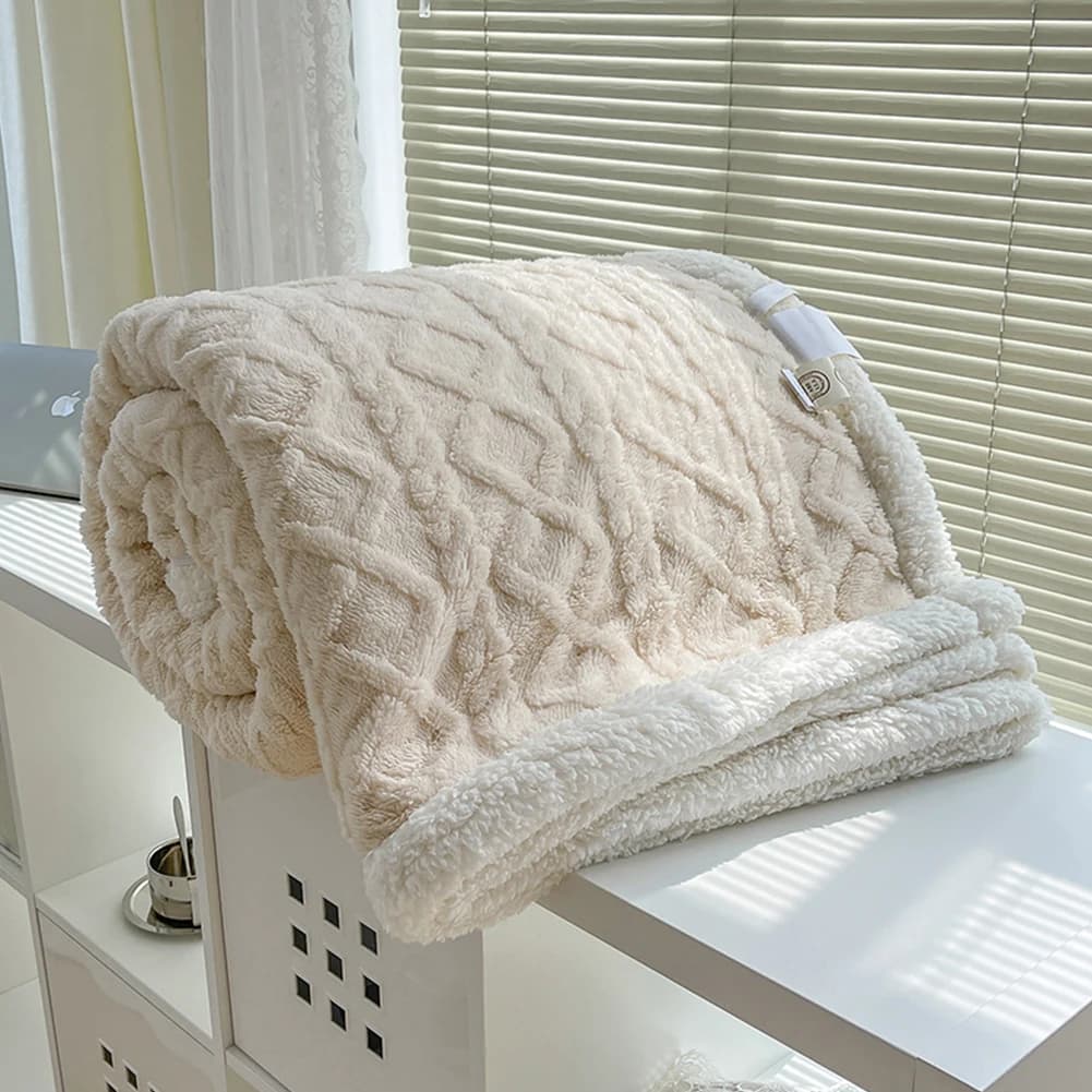 Coperta da tiro in pile di agnello Coperta da divano calda per la casa accogliente Copridivano invernale a doppia faccia Coperta per dormire in agnello spesso