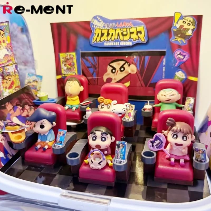 Re-Ment Genuine Crayon Shin-Chan Kasukabe Cinema Theatre Blind Box Anime Figure Miniature Decoration Model Doll Collect Toy Gift