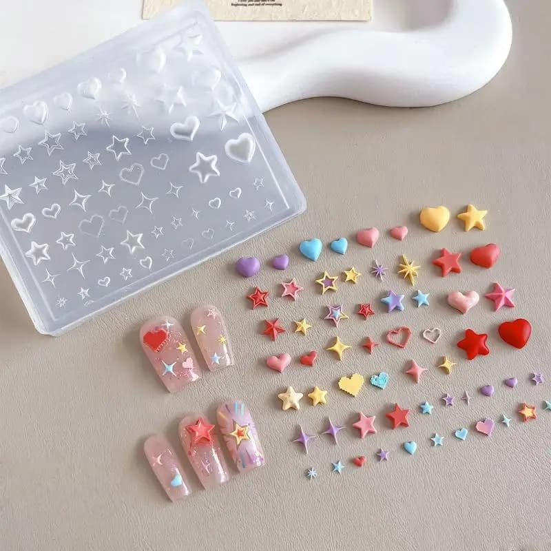 1Pc Creatività 3D Cuore Stella Pentagramma Stampo per unghie in silicone Decorazione per unghie fai da te Modello per manicure trasparente per ciondolo per unghie