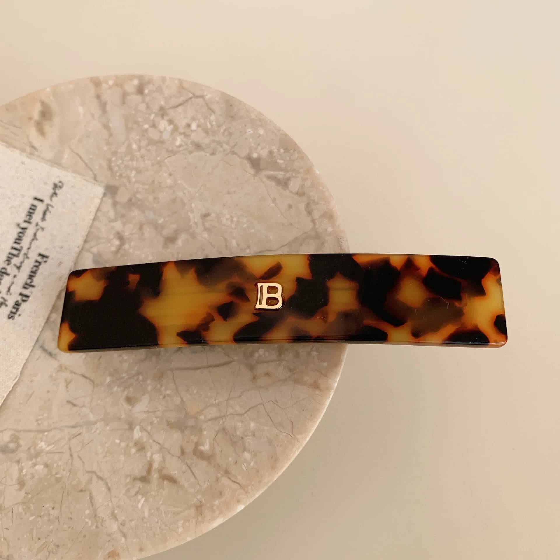 Clip a scatto minimalista con iniziali dorate in acetato sintetico da 8,8 cm, impugnatura per capelli rettangolare, mezzo supporto per coda di cavallo, regalo da donna