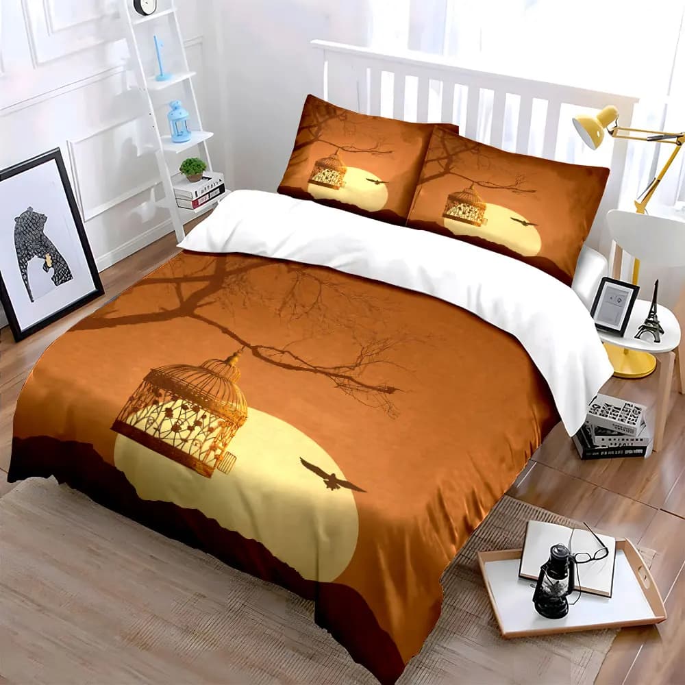 Set Decorativo Golden Sunset, Morbido e Confortevole Set Copripiumino con 1 Copripiumino e 2 Federe, Regalo
