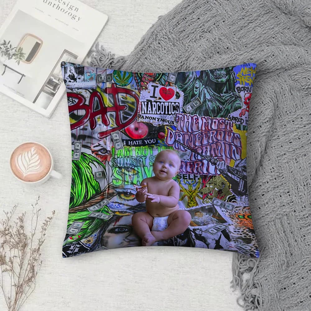 Rapper N-Nettspend We Not Like You Federa per cuscino quadrata con stampa fronte-retro in peluche corto, copricuscino per divano, cuscino da comodino