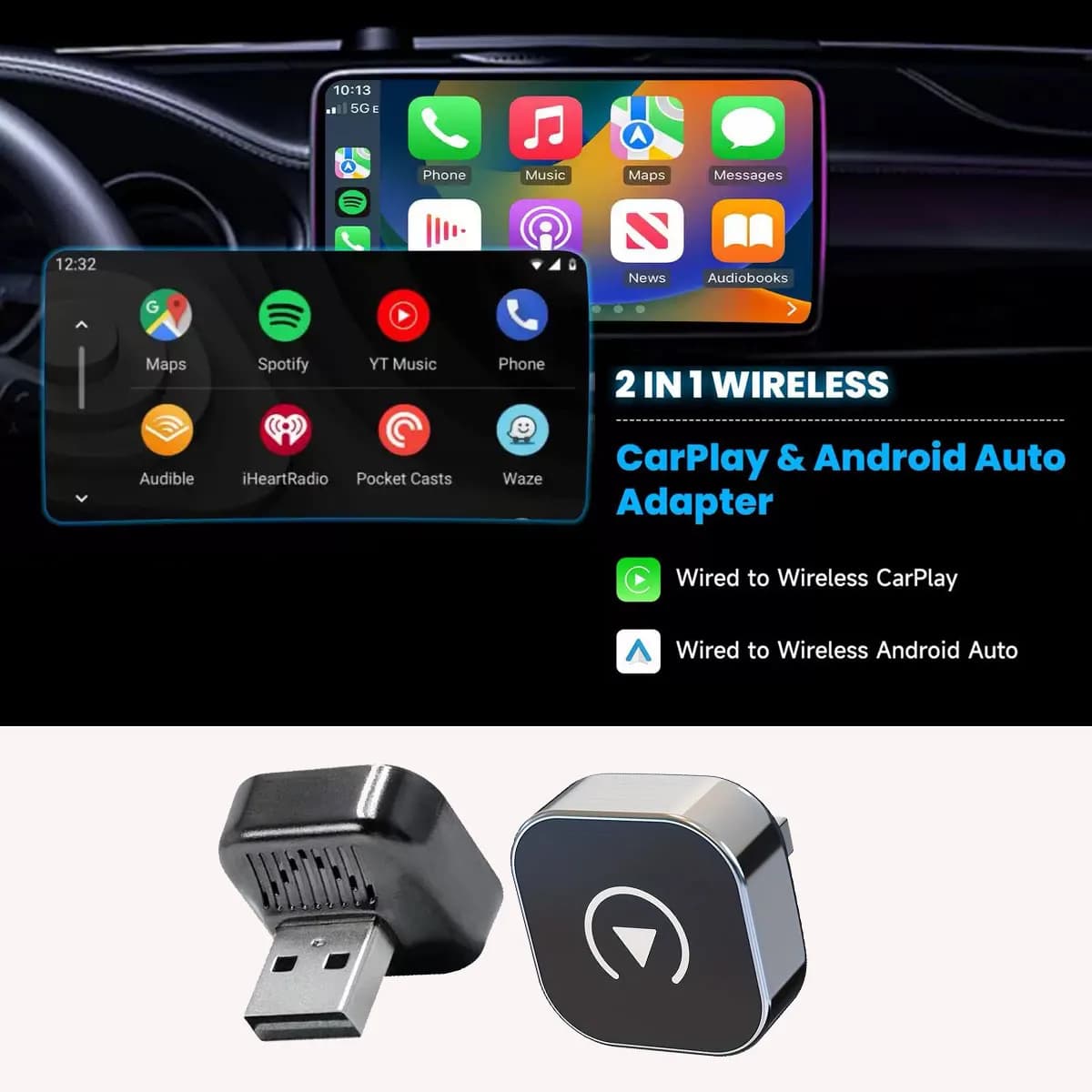 Wireless CarPlay Adapter Android Auto Dongle USB Wired Smart Box AI Wireless Plug & Play Connection