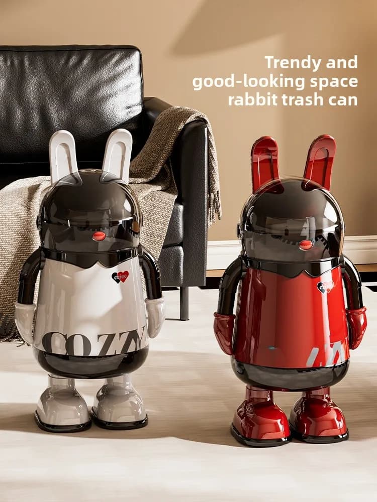 Large Capacity Rabbit Shaped Home Trash Can Living Room Bedroom Cover Odor Ins Wind Storage Barrel Cartoon Style Easy to Tip ...