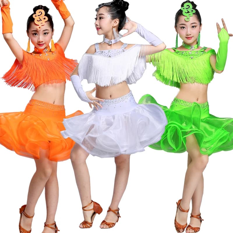 Nappe Ragazze Sala da ballo Abiti da ballo latino Bambini Costumi di performance di salsa Ragazze Paillettes Vestito da pattinaggio di figura Abiti rave