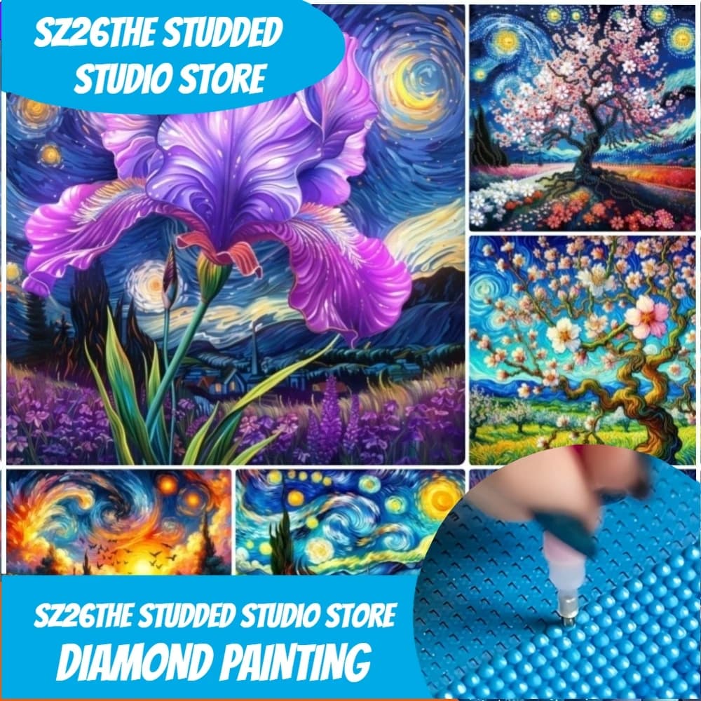 Sz26Il nuovo kit di dipinti con diamanti tempestati Notte stellata di Van Gogh con fiori Disegno 5d con strass con diamanti Regalo artigianale