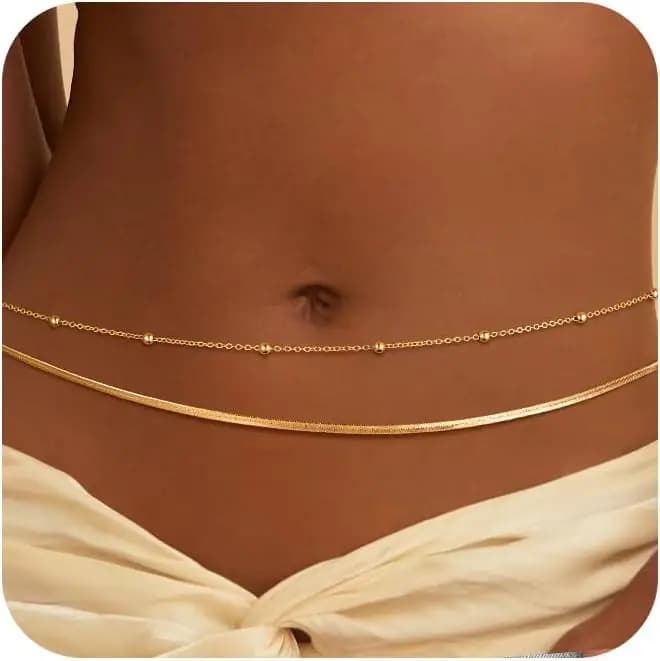 Catena da Vita Placcata Oro 14K e Argento per Donne, Catene a Strati per Pancia, Perline da Spiaggia per la Vita