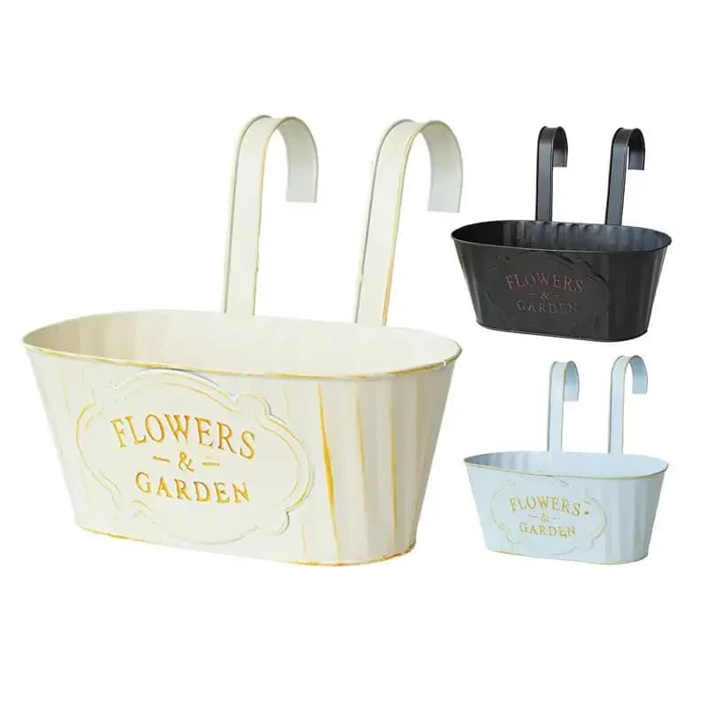 Metal Iron Hanging Flower Pots For Railing Fence Hanging Bucket Pots Countryside for Garden Yard Home Decoration Plant Pots
