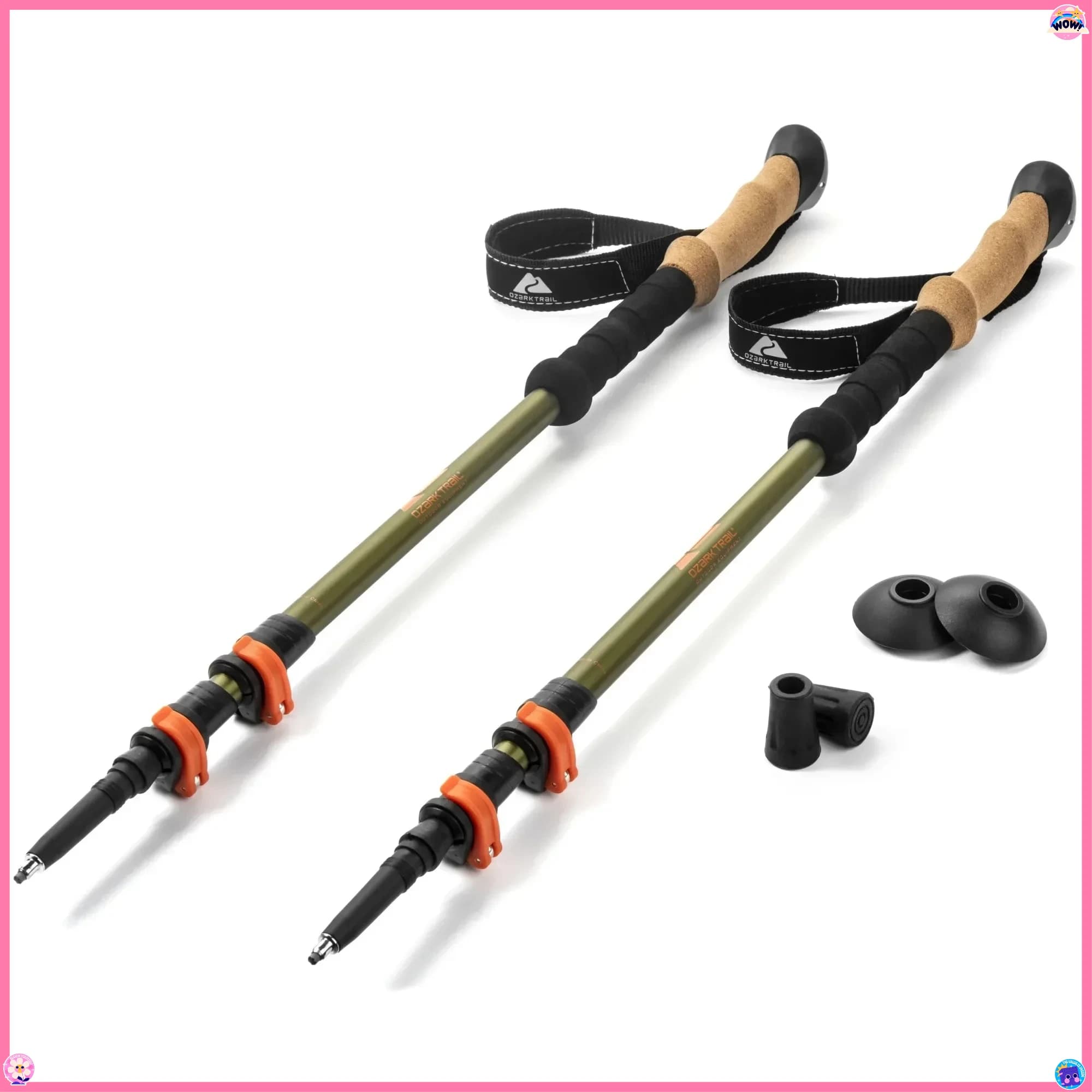 Adjustable trekking poles with fast aluminium closure with cork handle, 2 trekking poles for hiking and trekking