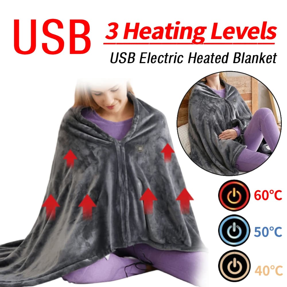 Coperta Elettrica USB con 3 Livelli di Riscaldamento, Coperta in Pile Riscaldata Indossabile, Scaldacorpo per Casa e Ufficio