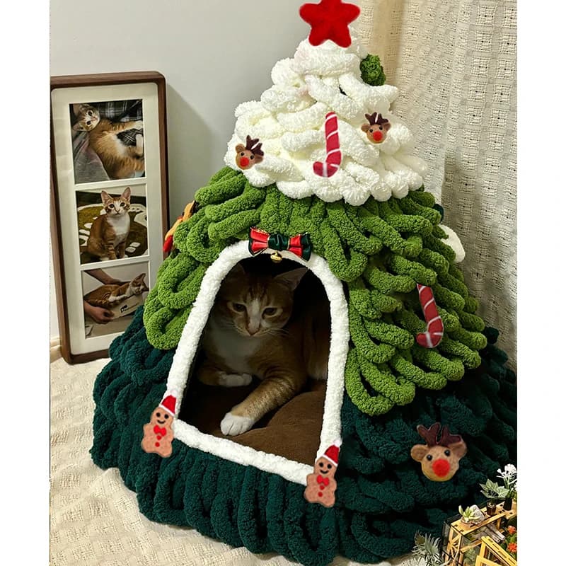 Christmas Tree Cat Bed DIY Yarn Tools Package felt cat tent Homemade kitten Puppy Nest Four Seasons Universal 6kg Pet Suppplies