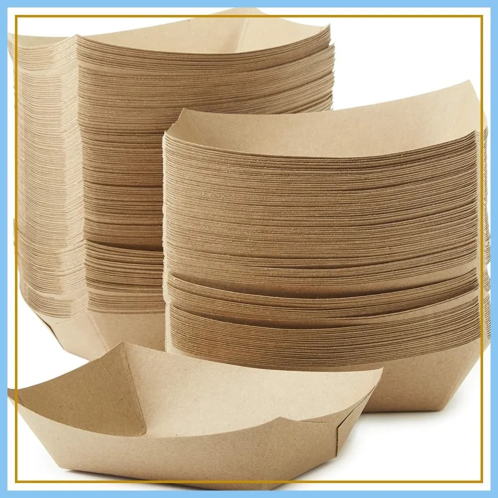 Vassoi Ecologici per Alimenti da 3 Libbre, Confezione da 500 Pezzi Contenitore in Carta Kraft Compostabile per Ristoranti, Chioschi o Campeggio Resistenti Vaschette Monouso per Snack, Ideali per Nachos, Tacos, BBQ