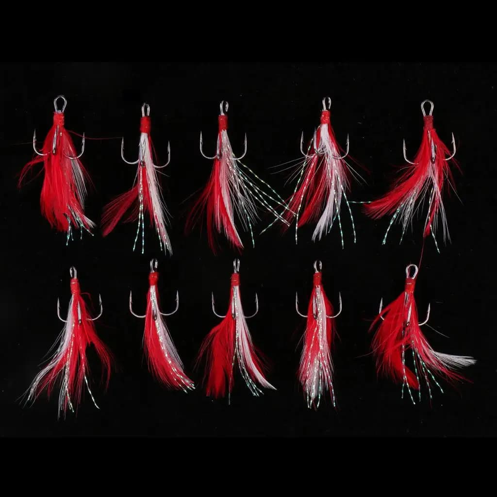 Reflective Lifelike Feather Treble Hooks Durable Barbed Fish Hook for Fishing Tackle Box and Saltwater Gear