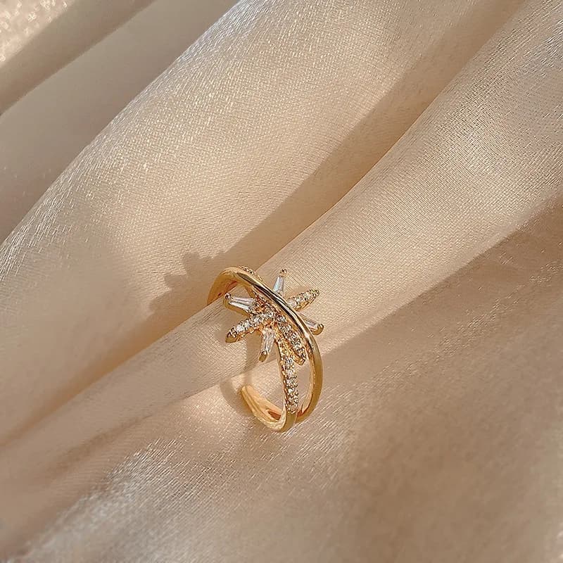 1pcs high-end zircon octagonal star ring for women, light luxury, niche design, adjustable opening, fashionable and personalized index finger ring, Women Jewelry Set Necklace Earrings Studs Ring Bracelet Anklet Boho Fashion Accessories