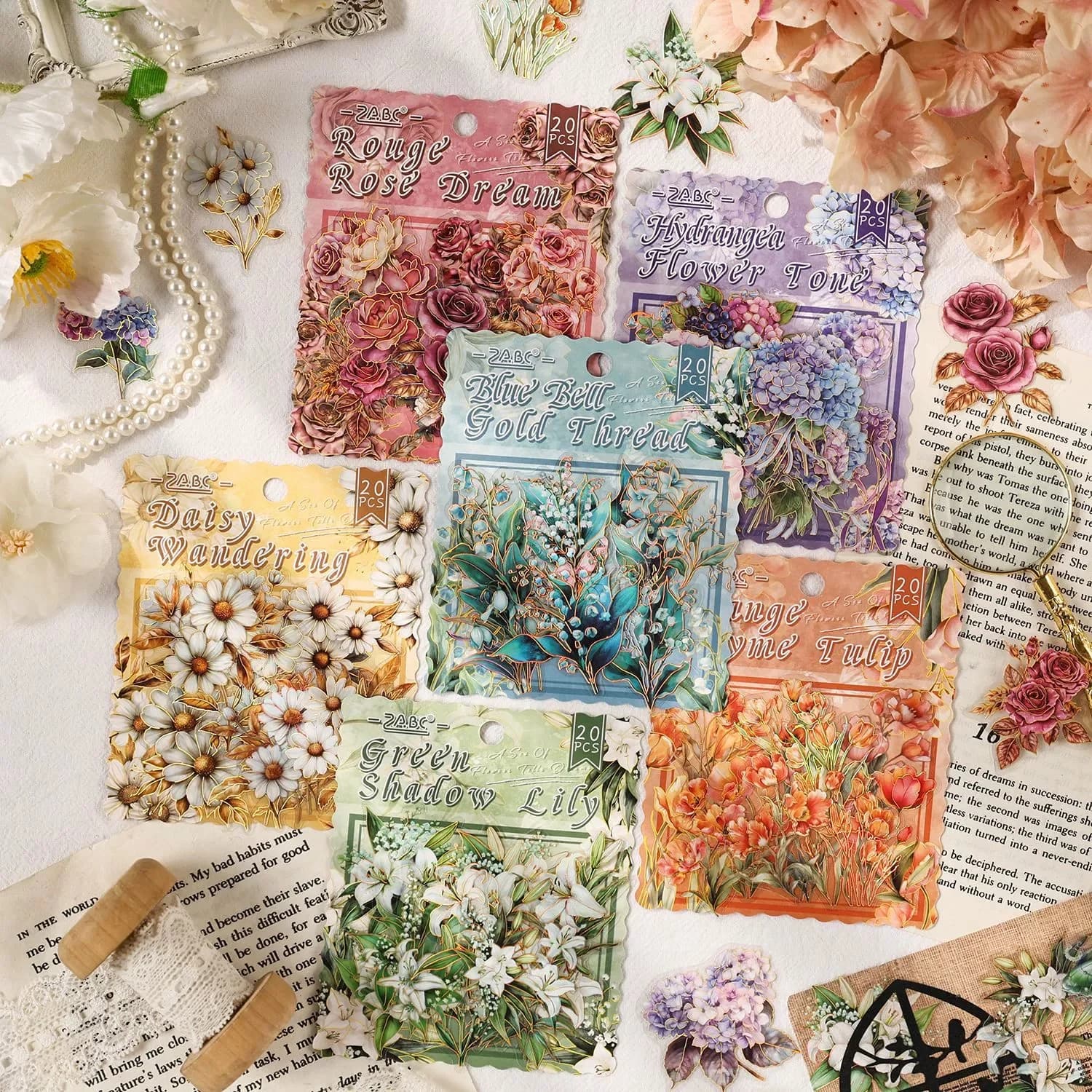 20 pcs/pack Vintage Floral PET Stickers Pack Aesthetic Flower Stickers for Journaling, Scrapbooking, Card Making & DIY Crafts
