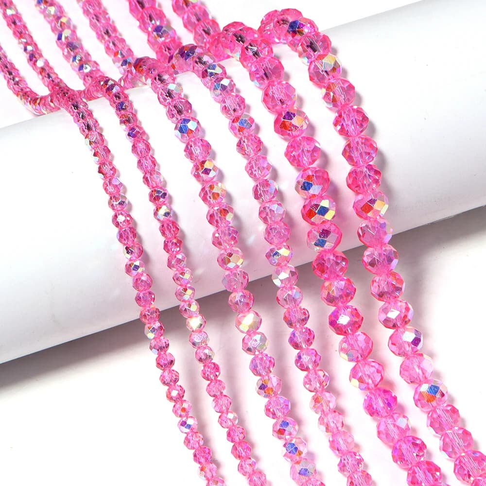 1 Filo di Perle di Cristallo Sfaccettate 4/6/8mm Colore Rosa Caldo AB, Perle Distanziatrici Sciolte per Creazione Gioielli Fai da Te, Accessori per Bracciali e Collane