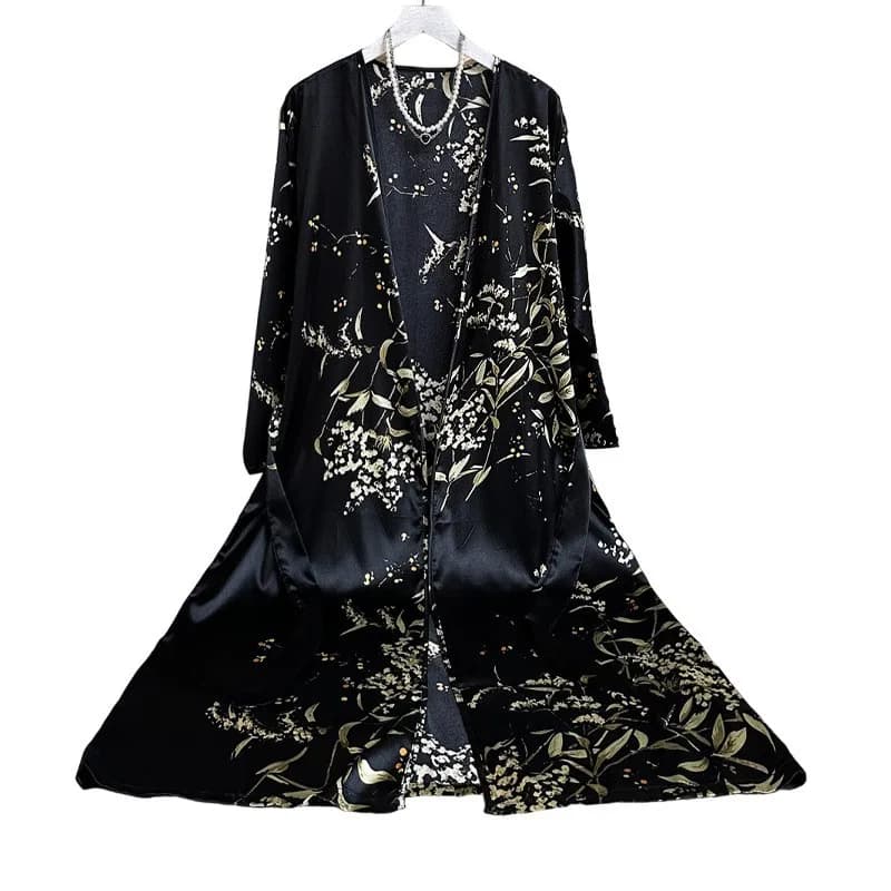 Abito stampato floreale Abito kimono in raso di seta di lusso Camicia da notte Sexy Lady Homewear Lingerie intima allentata Nuovo accappatoio da casa