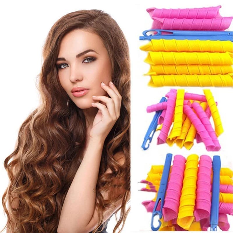 12/18/10 pieces rollers women spiral curls without heat with 2 pieces diy hooks rolls shape wave spiral curls round hair tool