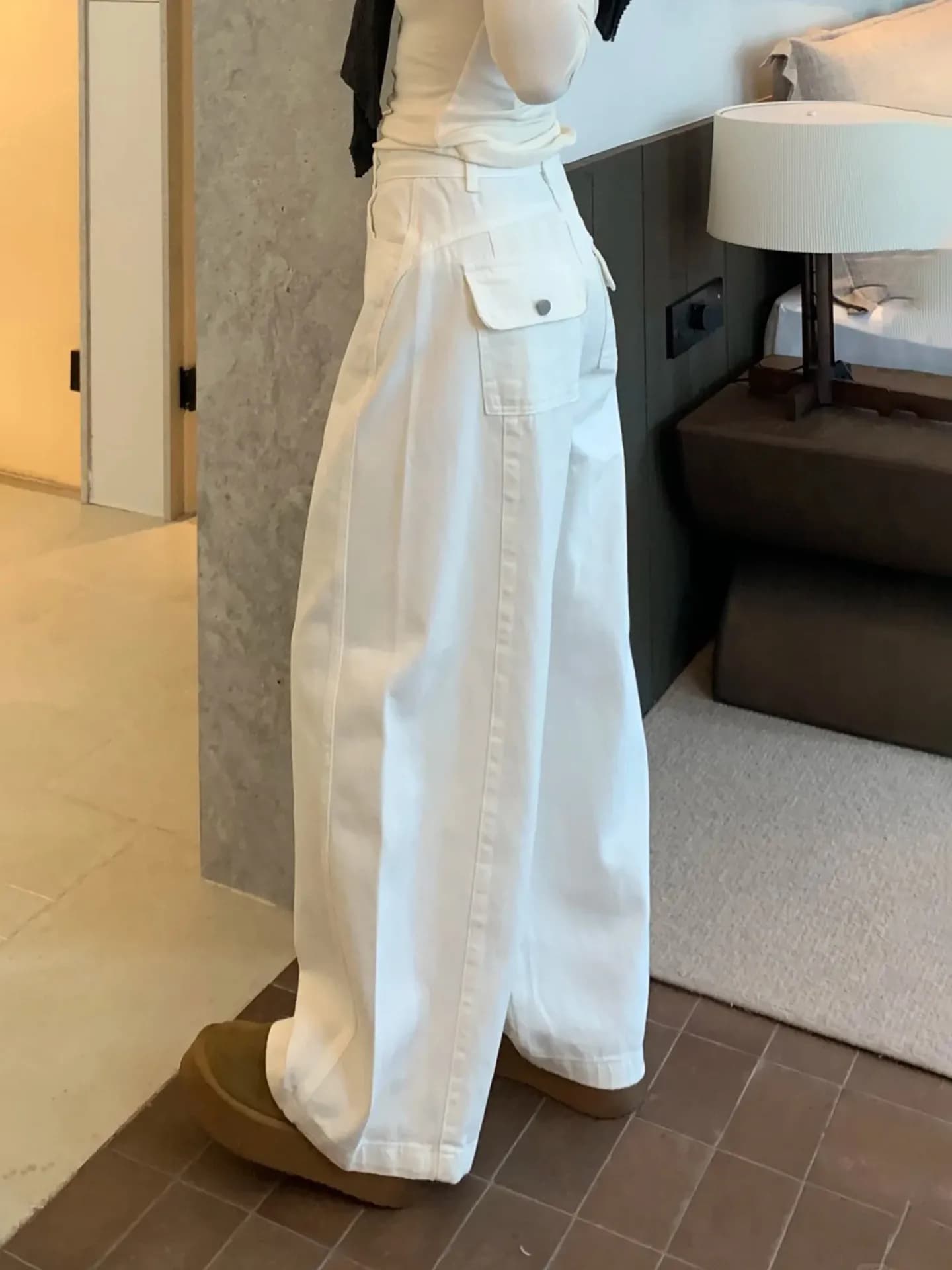 High Waist Wide Leg Deconstructed Patchwork Knife Denim Jeans Women Summer Slimming Short Loose Drapey Floor Length Pants