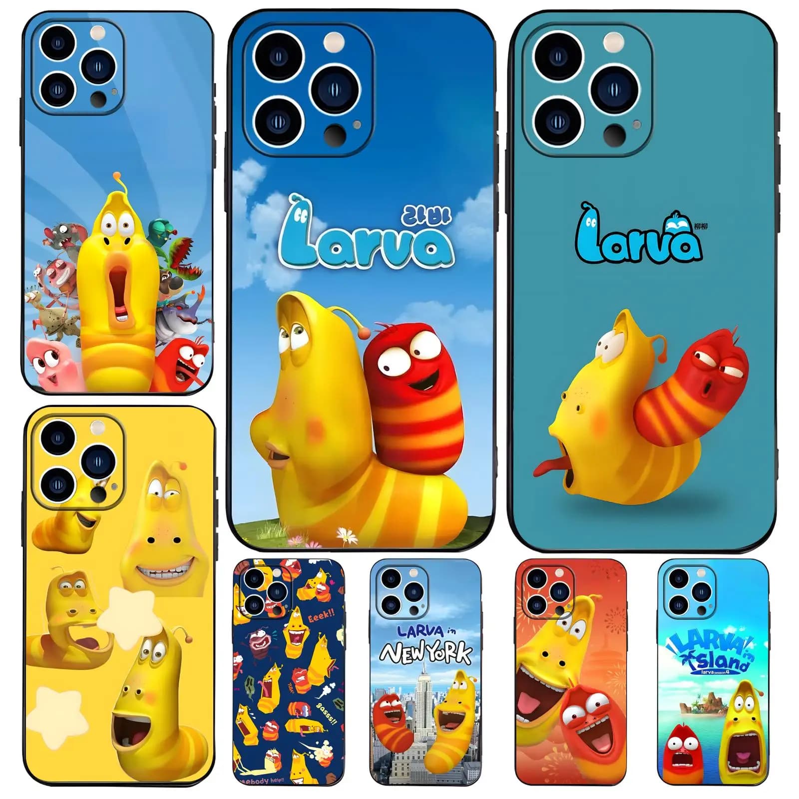 anime Larva Phone Case For iPhone17 16 16e 15 14 13 12Plus Mini Pro Max Anti-Drop Soft Black Case