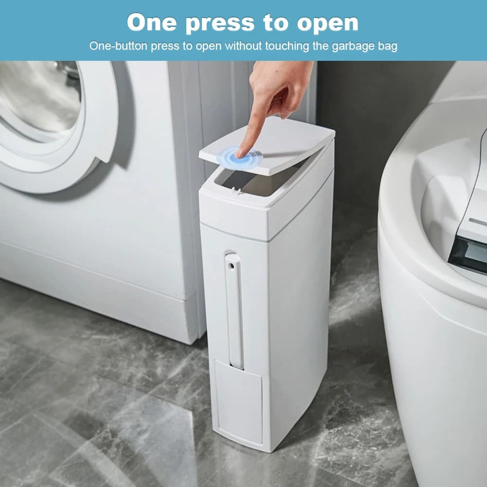 Cestino per Rifiuti Sottile da Casa in Plastica con Spazzola per la Pulizia e Coperchio, Pattumiera per Bagno per Spazi Stretti