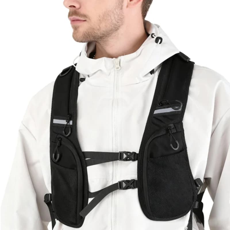 Gilet Tattico Riflettente Multitasche da Uomo per Sport Outdoor, Streetwear Hip-hop, Borsa a Tracolla, Zaino Monospalla
