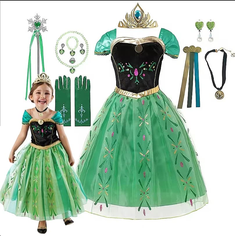 Costume da Anna per bambini Ragazza Fantasia Abito da festa di compleanno Abito da principessa Festa di carnevale Abbigliamento per bambini Abiti con stampa completa