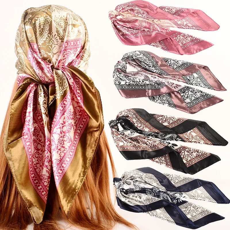 Foulard Quadrato Classico da Donna 90x90cm con Stampa Paisley, Morbido in Raso, Bandana Vintage Antivento, Copricapo Casual, Sciarpa da Viaggio, Telo da Spiaggia