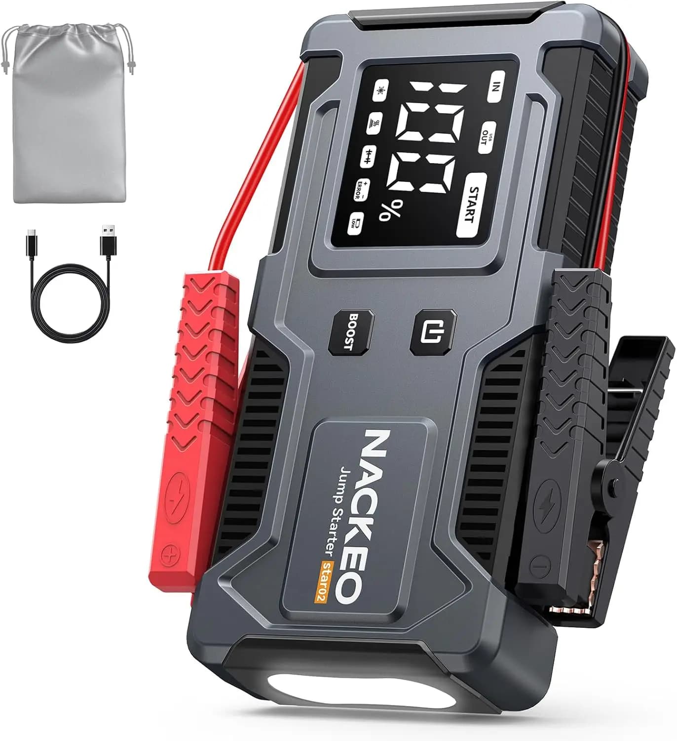 Avviatore di Emergenza per Auto 6000A 12V con Cavi Intelligenti, Display LCD, Luce LED per Motori a Benzina/Diesel