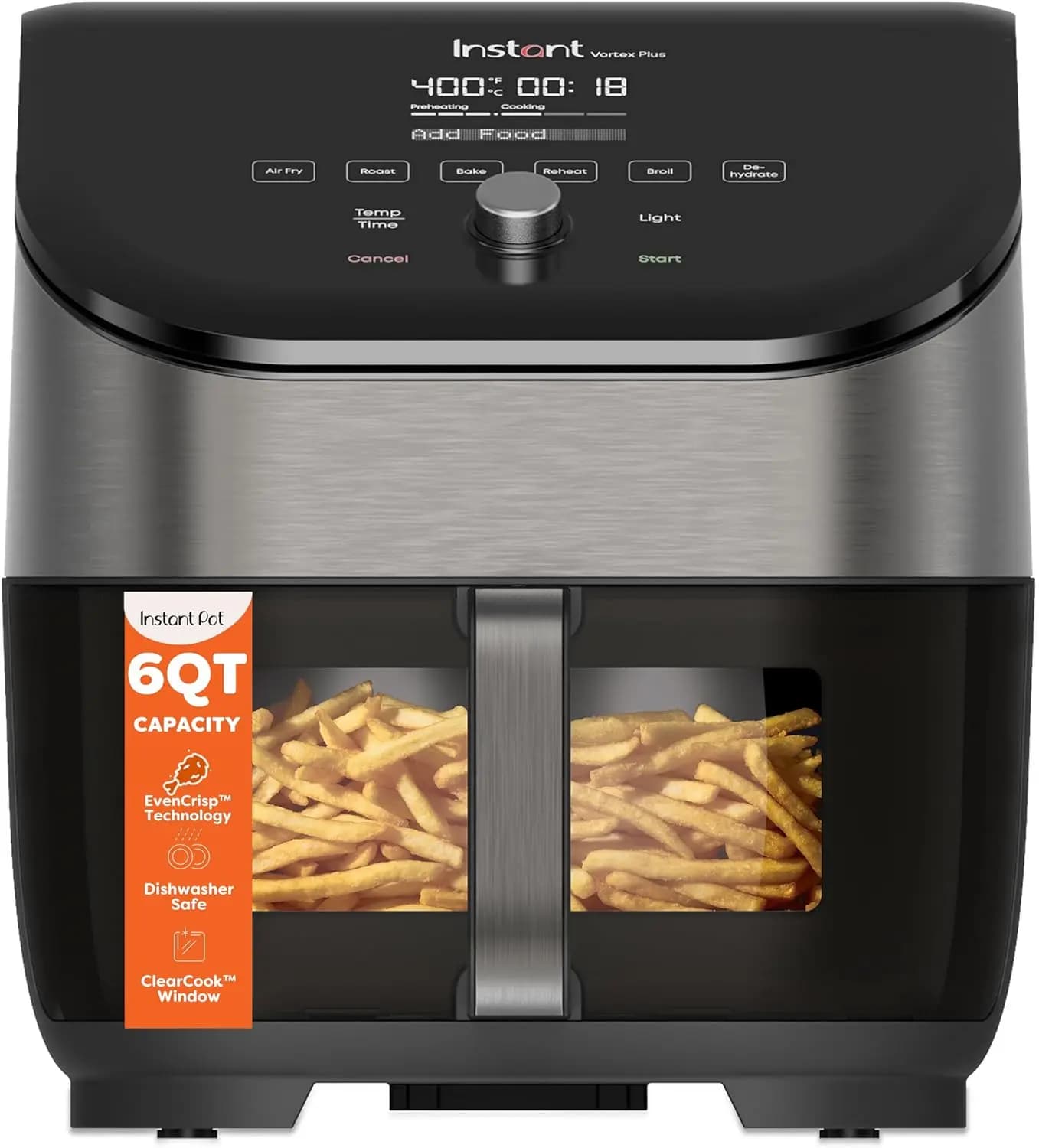 6-in-1 Air Fryer 6QT: Crisps, Roasts, Broils, Bakes, Dehydrates & Reheats, EvenCrisp Tech, Odor Erase, ClearCook Window, 1700W