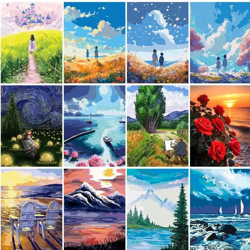 Sunset Paint By Numbers Adults Crafts Drawing By Numbers Figure Acrylic Painting on Canvas Frameless Diy Making Kits