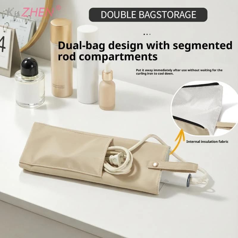 2-In-1 Heat-Resistant Pad And Storage Bag For Hair Curling Irons For Styling Equipped With Zipper Suspension Suitable For Desk