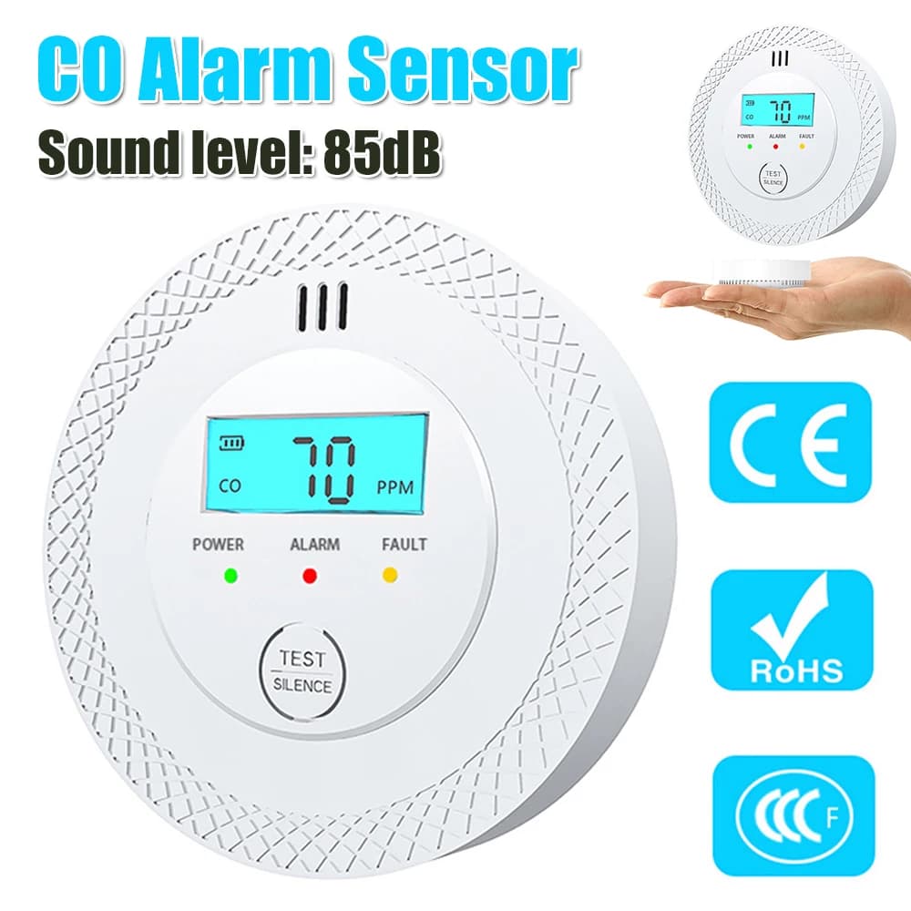 Rilevatore di Monossido di Carbonio con LED, Allarme a Batteria per Casa, Sensore di Fumo e Monossido