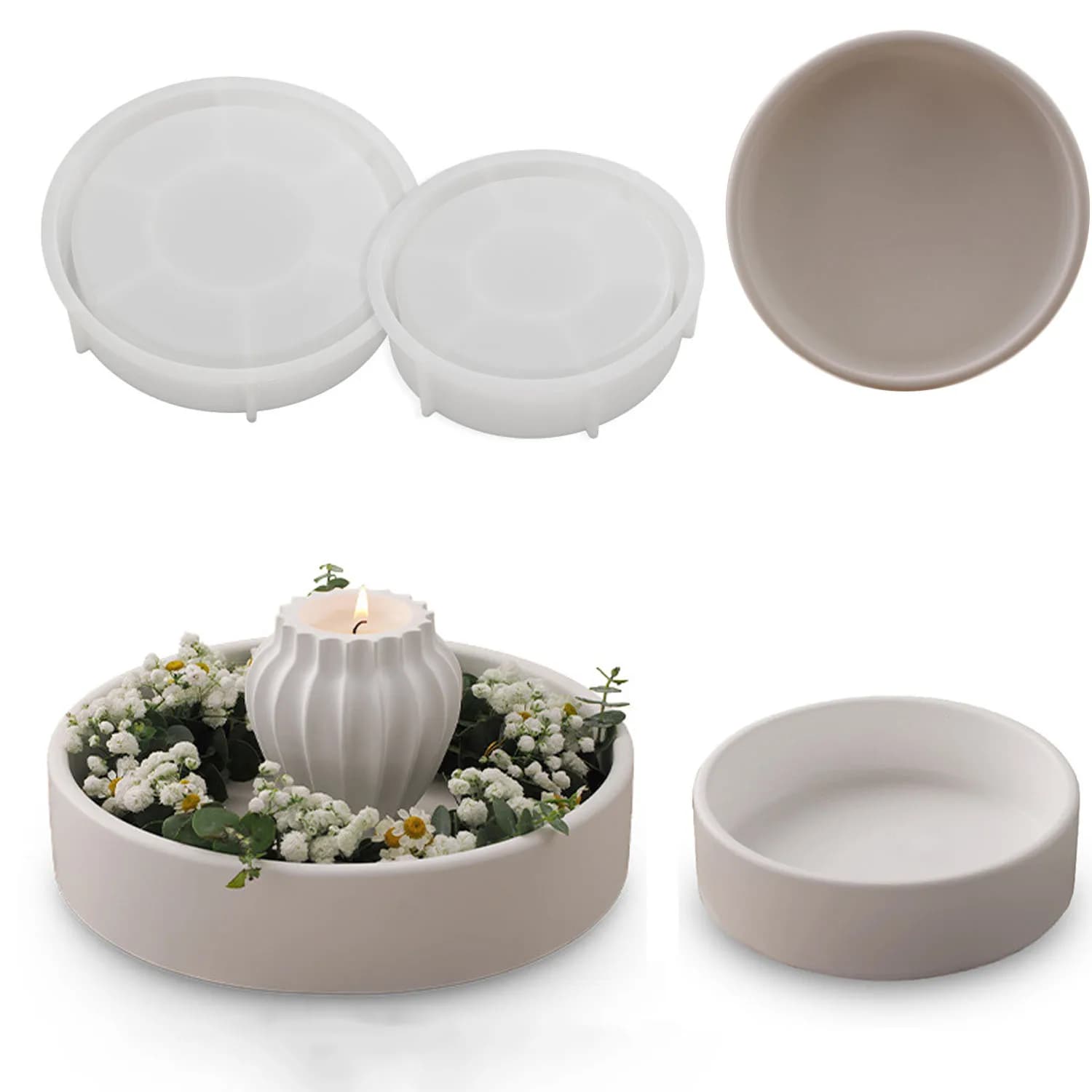 Stampi in resina per tazze di candele in cemento Stampo in gesso per vasi da fiori rotondi semplici per vasi di fiori in cemento per ciotola di stoccaggio in resina