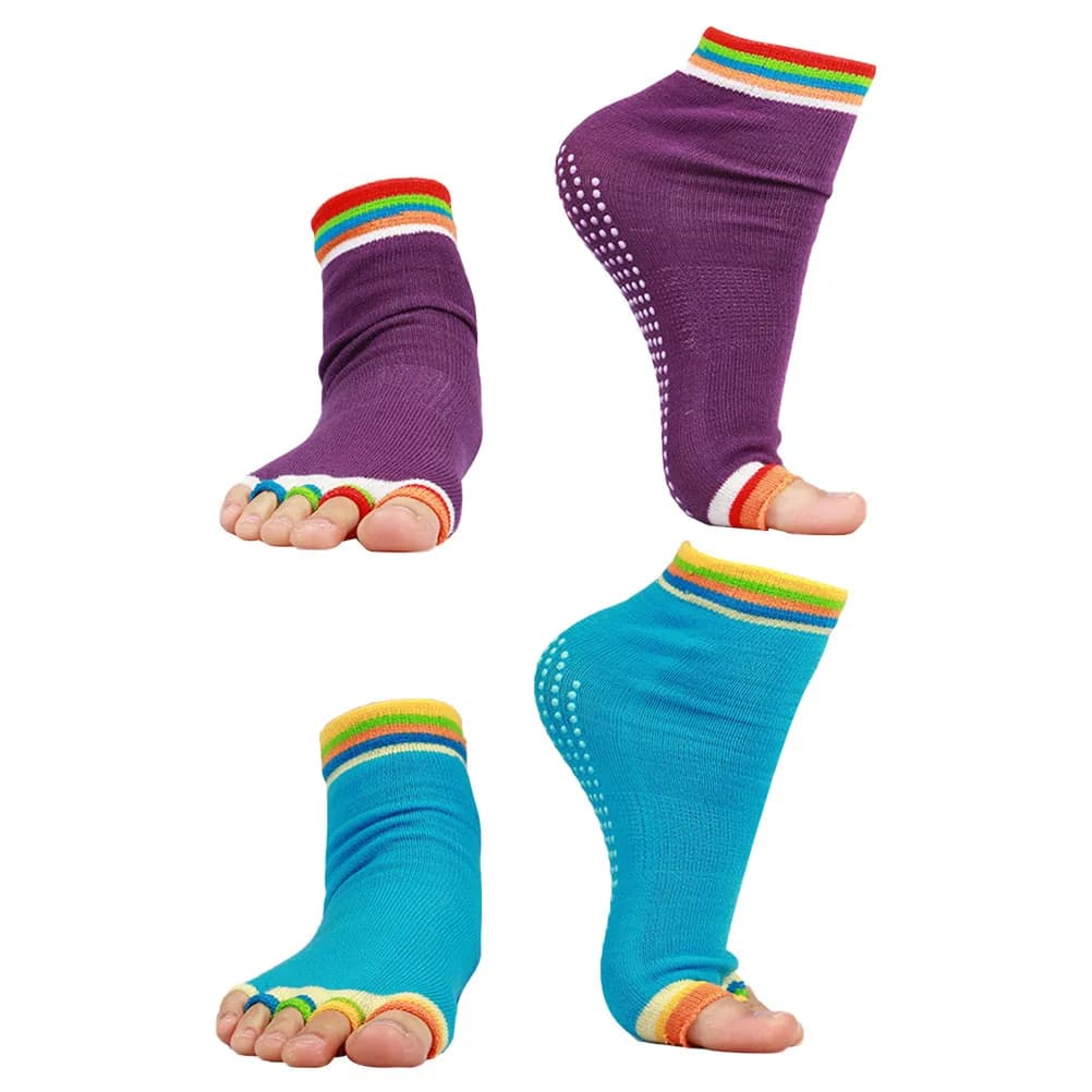 2 paia di calzini antiscivolo per yoga, in silicone premium, cotone, poliestere, impugnatura antiscivolo per yoga, pilates, danza, sport, spa, allenamento a piedi nudi