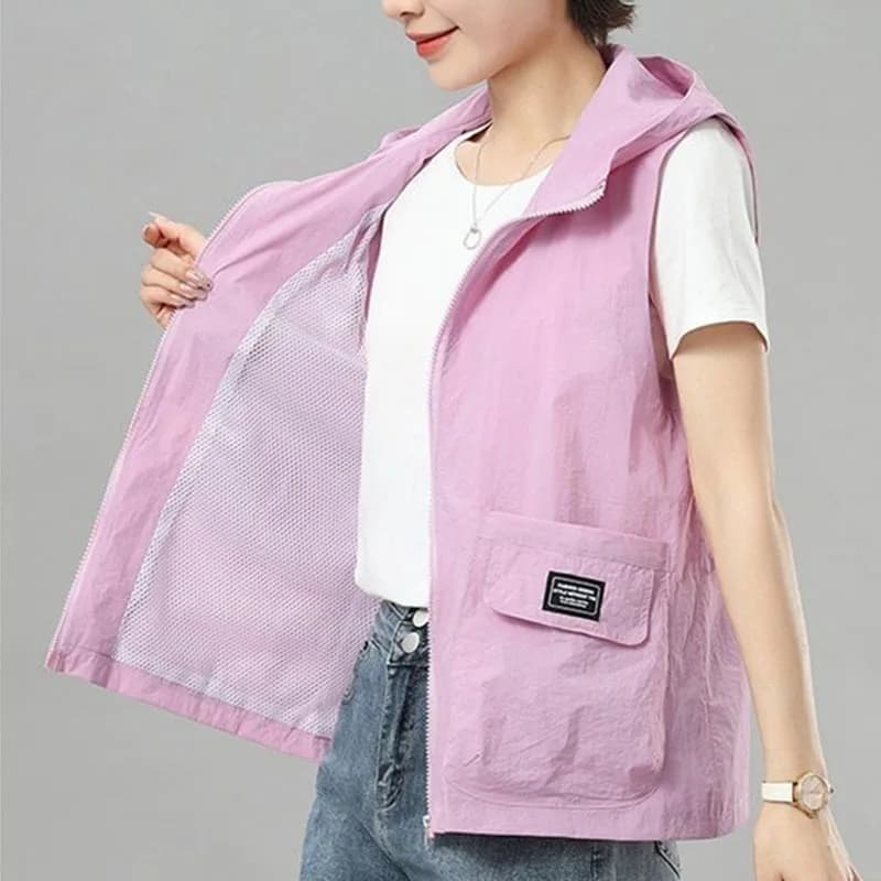 2025 New Women Hooded Vest Spring Summer Thin Sleeveless Jacket Breathable Sunscreen Clothing Female Waistcoat Top Chaleco Mujer