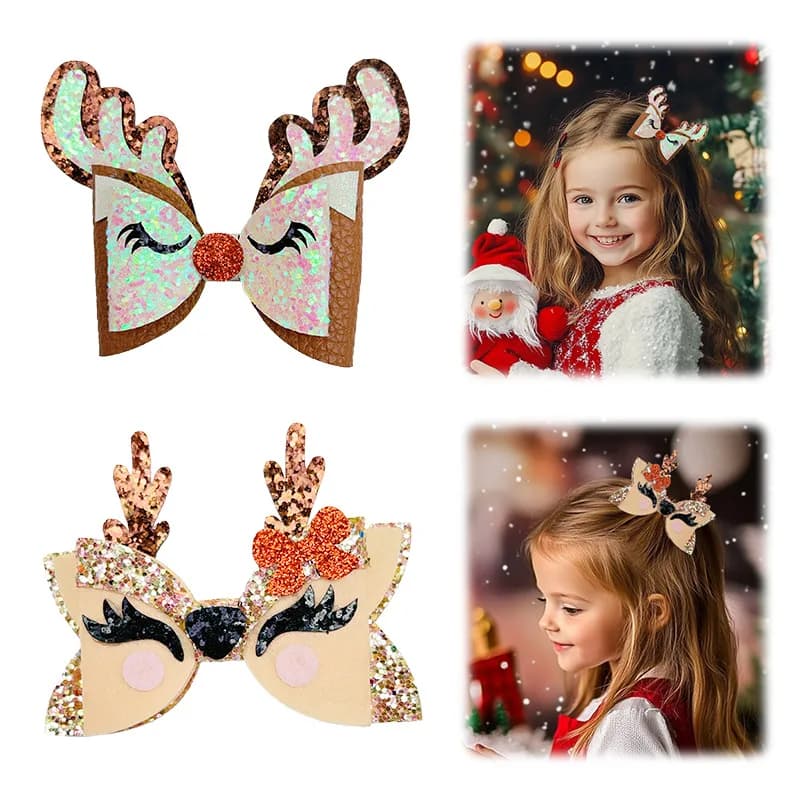 36pc Glitter Christmas Reindeer Bow Hair Clips Baby Girl Kid Barrettes Glitter Bowknot Girls Hairpins Xmas Hair Accessories Bulk