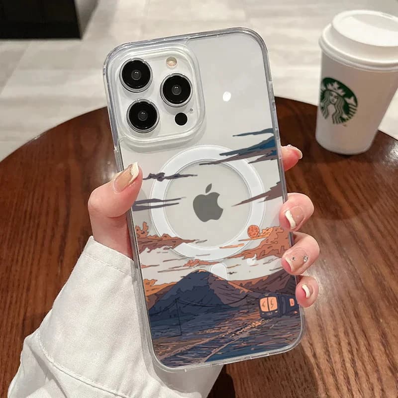 Fashionable phone case with sunset pattern for iPhone 17 Pro 16 15 14 Pro Max 13 12 11 Pro 7 8 Plus XS, compatible with MagSafe, TPU shockproof