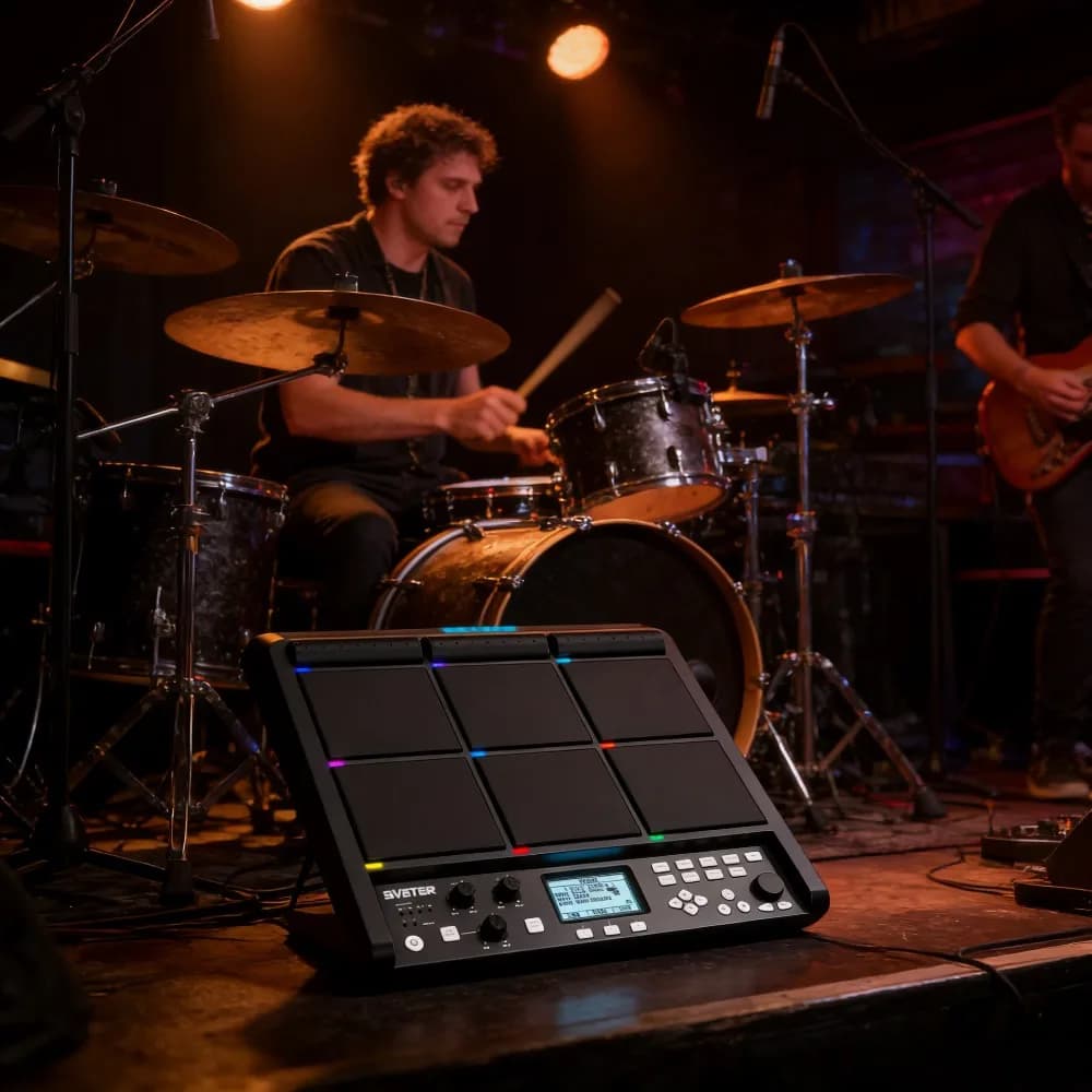 Set di Drum Pad Elettrici con 1000 Suoni, Memoria da 32GB, Effetti Integrati e Luci LED per Performance dal Vivo