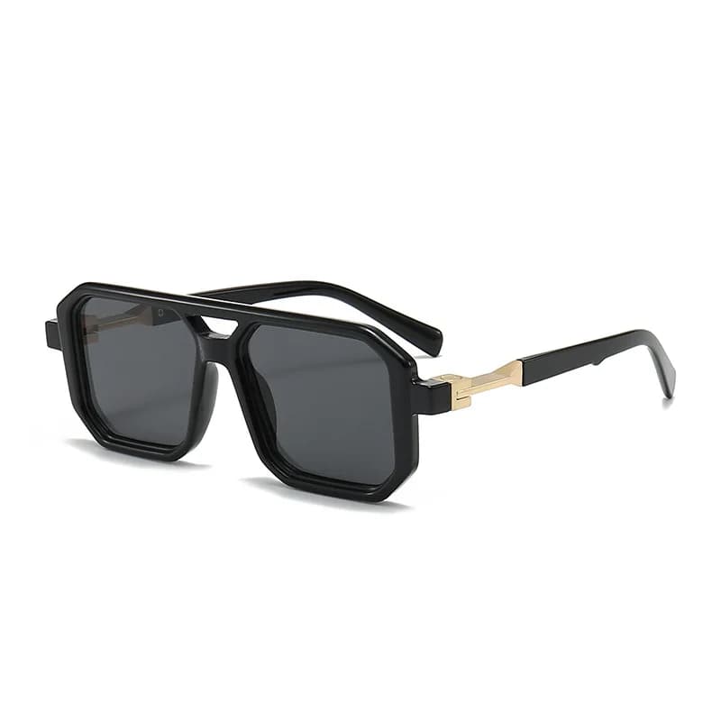 Black Retro Box Sunglasses, Unisex Double Beam, Trendy, Glossy, Fashion, Decorative, Dressing Glasses, New