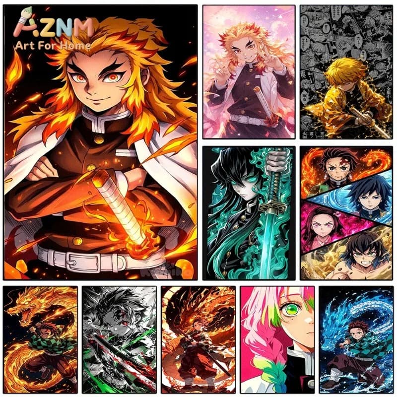 Demon Slayer Anime Canvas Wall Art Rengoku Muichiro Mitsuri Zenitsu Poster Unframed Canvas Painting Home Living Room Decor Gift