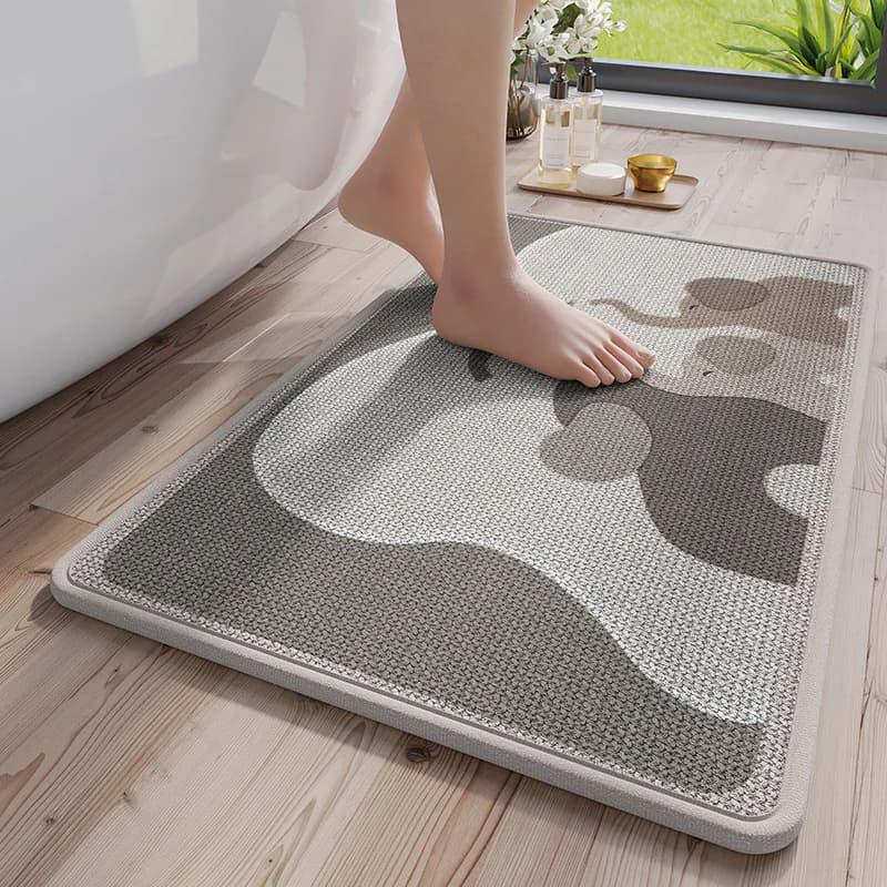 Tappetino da bagno in lino con elefante cartone animato - Tappeto da bagno traspirante e assorbente ad asciugatura rapida, zerbino da doccia con supporto in gomma antiscivolo