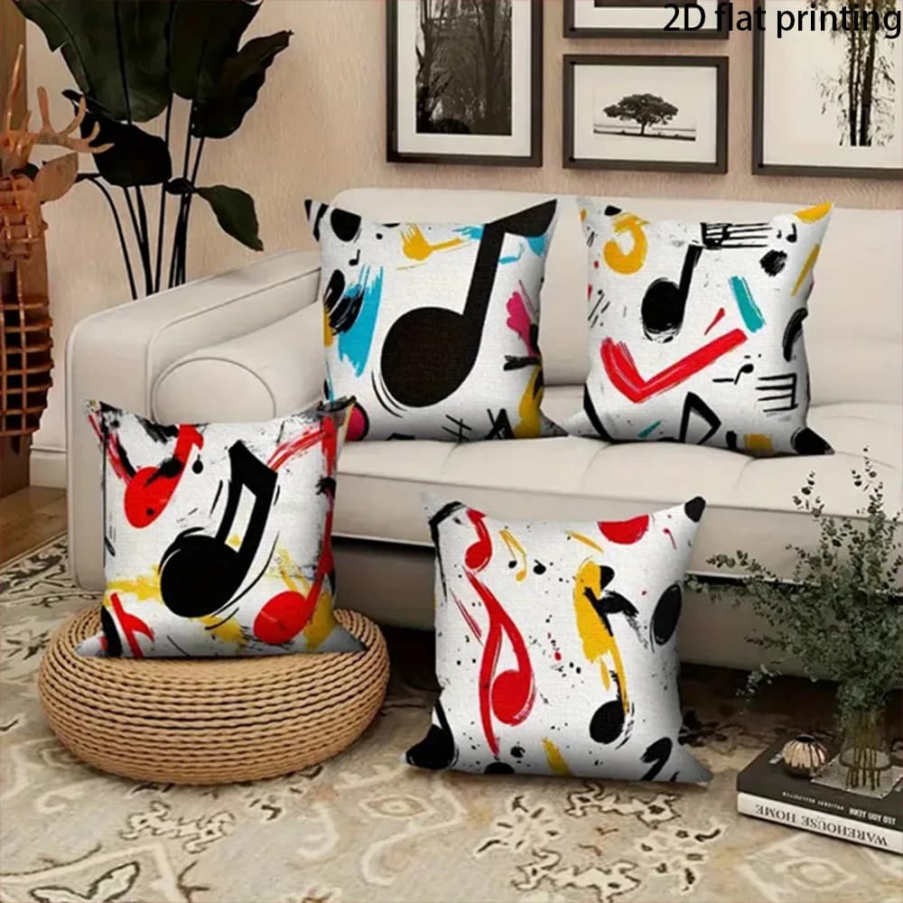 1/4 pezzi di fodere per cuscini con motivo a note musicali, adatte per letti, divani, poltrone, decorazioni per la casa.
